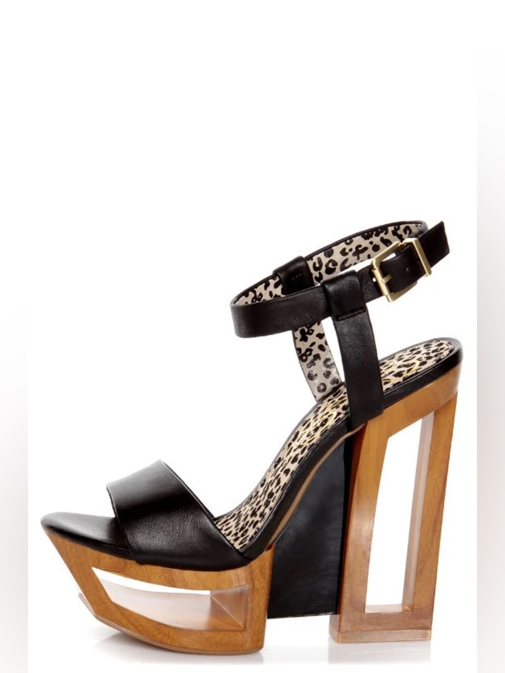 EUC Jessica Simpson Black Leather Platform Sandals with Leopard Insole